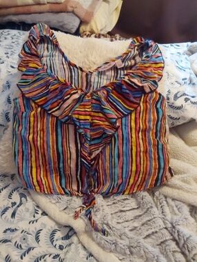 Willow Multicolor Striped Ruffle Tie-Front Top